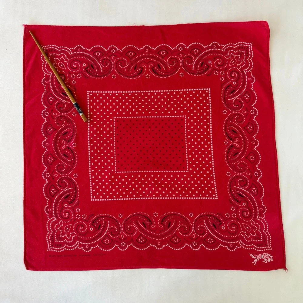 Vintage 70s Wrangler Bandanas Red Cotton RN 16429 Fast Color USA Lot of 2